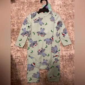 Disney Green and Blue Stitch Christmas Kids Matching Set size 12M-NWT